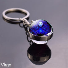 Load image into Gallery viewer, 12 Zodiac Sign Keychain Sphere Ball Crystal Key Rings Scorpio Leo Aries Constellation Birthday Gift for Women and Mens