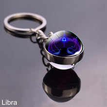 Load image into Gallery viewer, 12 Zodiac Sign Keychain Sphere Ball Crystal Key Rings Scorpio Leo Aries Constellation Birthday Gift for Women and Mens