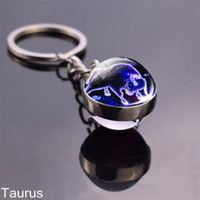 Load image into Gallery viewer, 12 Zodiac Sign Keychain Sphere Ball Crystal Key Rings Scorpio Leo Aries Constellation Birthday Gift for Women and Mens