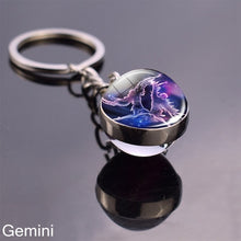 Load image into Gallery viewer, 12 Zodiac Sign Keychain Sphere Ball Crystal Key Rings Scorpio Leo Aries Constellation Birthday Gift for Women and Mens