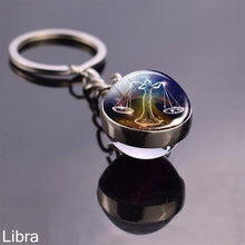 Load image into Gallery viewer, 12 Zodiac Sign Keychain Sphere Ball Crystal Key Rings Scorpio Leo Aries Constellation Birthday Gift for Women and Mens