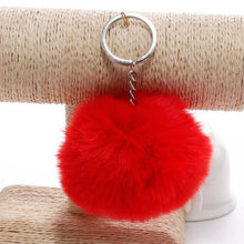 Load image into Gallery viewer, simple key chain Fur ball Pompon Keychain Pompom Artificial Rabbit Fur Animal Keychains For Woman Car Bag KeyRing 14 colors