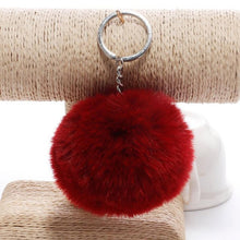 Load image into Gallery viewer, simple key chain Fur ball Pompon Keychain Pompom Artificial Rabbit Fur Animal Keychains For Woman Car Bag KeyRing 14 colors