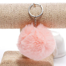 Load image into Gallery viewer, simple key chain Fur ball Pompon Keychain Pompom Artificial Rabbit Fur Animal Keychains For Woman Car Bag KeyRing 14 colors
