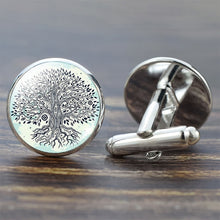 Load image into Gallery viewer, Tree of Life Cufflinks for Men Best Man Cufflinks Set Cufflinks Wedding Life Tree Suit Shirt Silver Cuff Links Men Accessories
